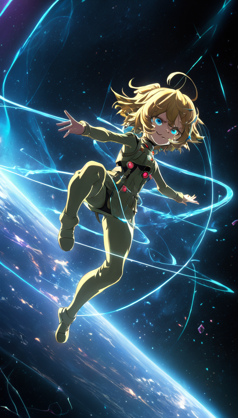 hologram of Cinematic scene, hero view, Tanya Degurechaff, Youjo Senki <lora:tanya_degurechaff_xl_v6:1>, action pose, detailed background, masterpiece, best quality, high quality, highres, absurdres floating in space, a vibrant digital illustration, dribbble, quantum wavetracing, black background, behance hd