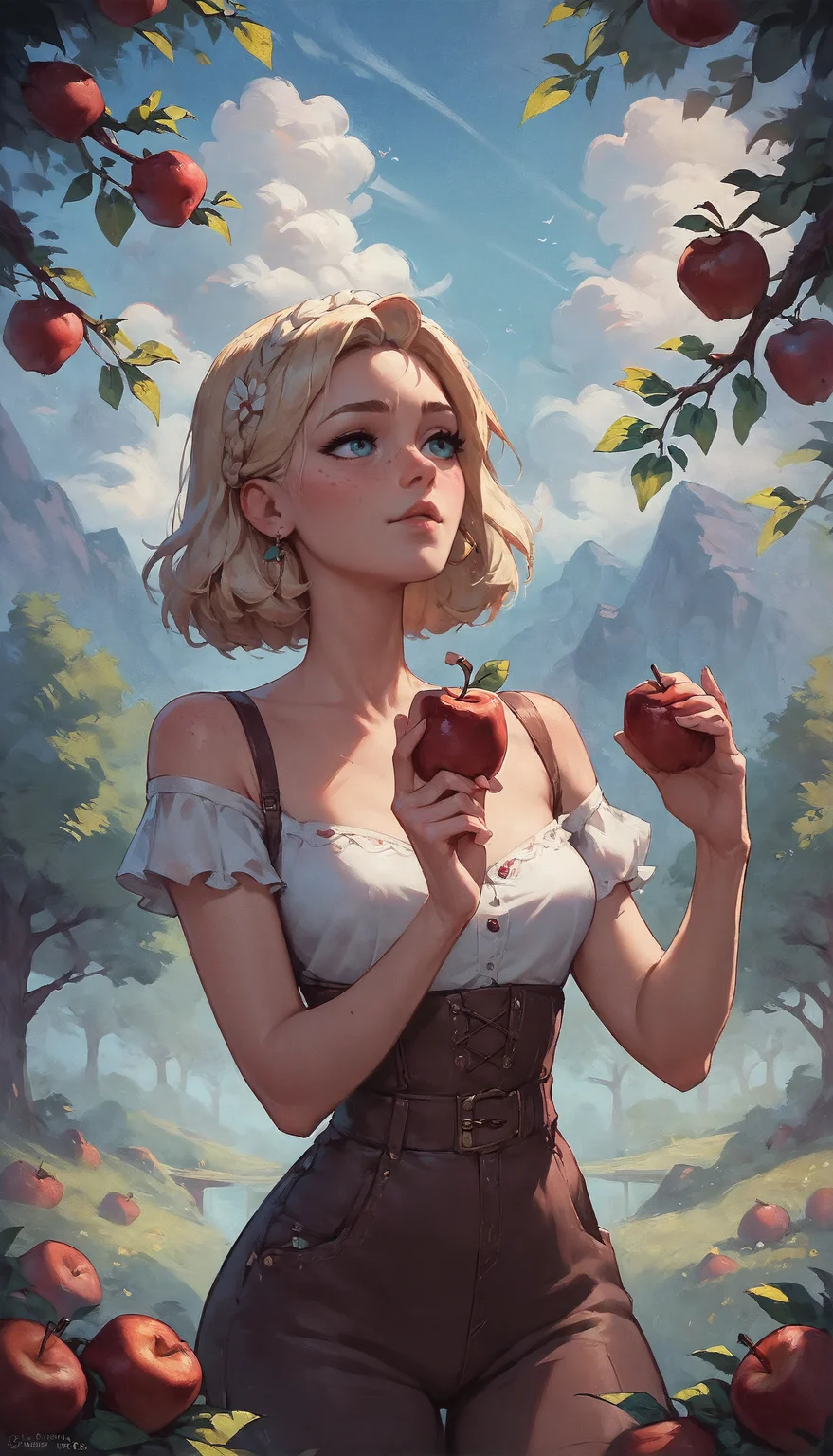 score_9, score_8_up, score_7_up, score_6_up, score_5_up, girl picking apples from a tree, sexy 20yo white caucasian girl, <lora:Styles\Disney Princess:0.7> <lora:Styles\Twilight Style:0.8> <lora:Styles\Smooth Style 2:0.4>