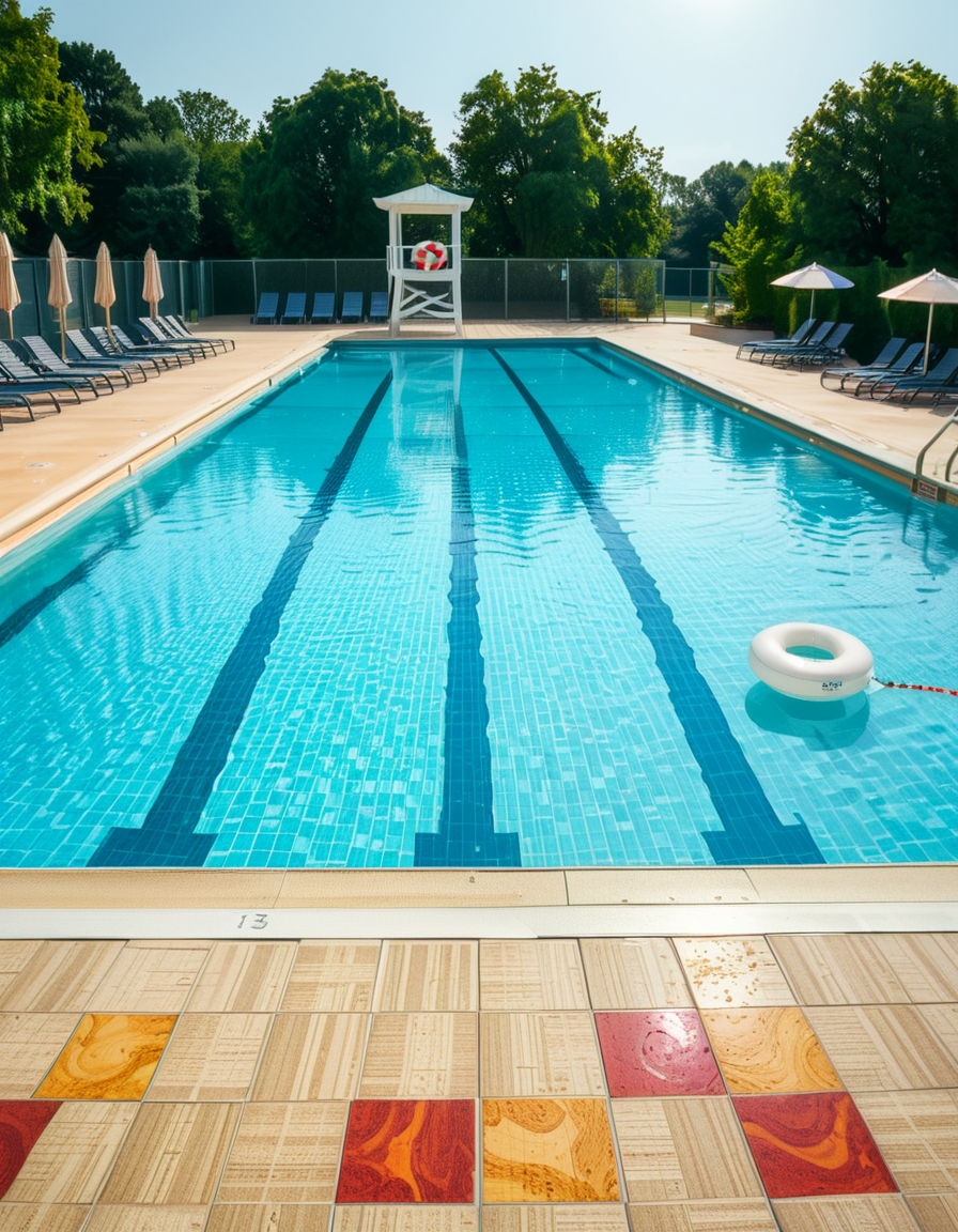 A large public swimming pool on a sunny day, completely empty of people. The clear blue water is still, reflecting the bright sky. Sunlight creates shimmering patterns on the tiled pool floor. The pool deck is lined with neatly arranged lounge chairs and colorful umbrellas. A lifeguard chair stands vacant at the poolside. Surrounding the area, lush green trees and well-maintained landscaping add a sense of tranquility. The atmosphere is calm and serene, with no movement except for the gentle ripples in the water.
<lora:SDXLFaeTastic2400:0.4> <lora:extremely_detailed:0.4> extremely detailed, <lora:public_swimming_p00l:1>,public swimming p00l, Masterpiece,best quality,hi res,8k,hi res,8k,award winning,(sharp focus, intricate, highly detailed),