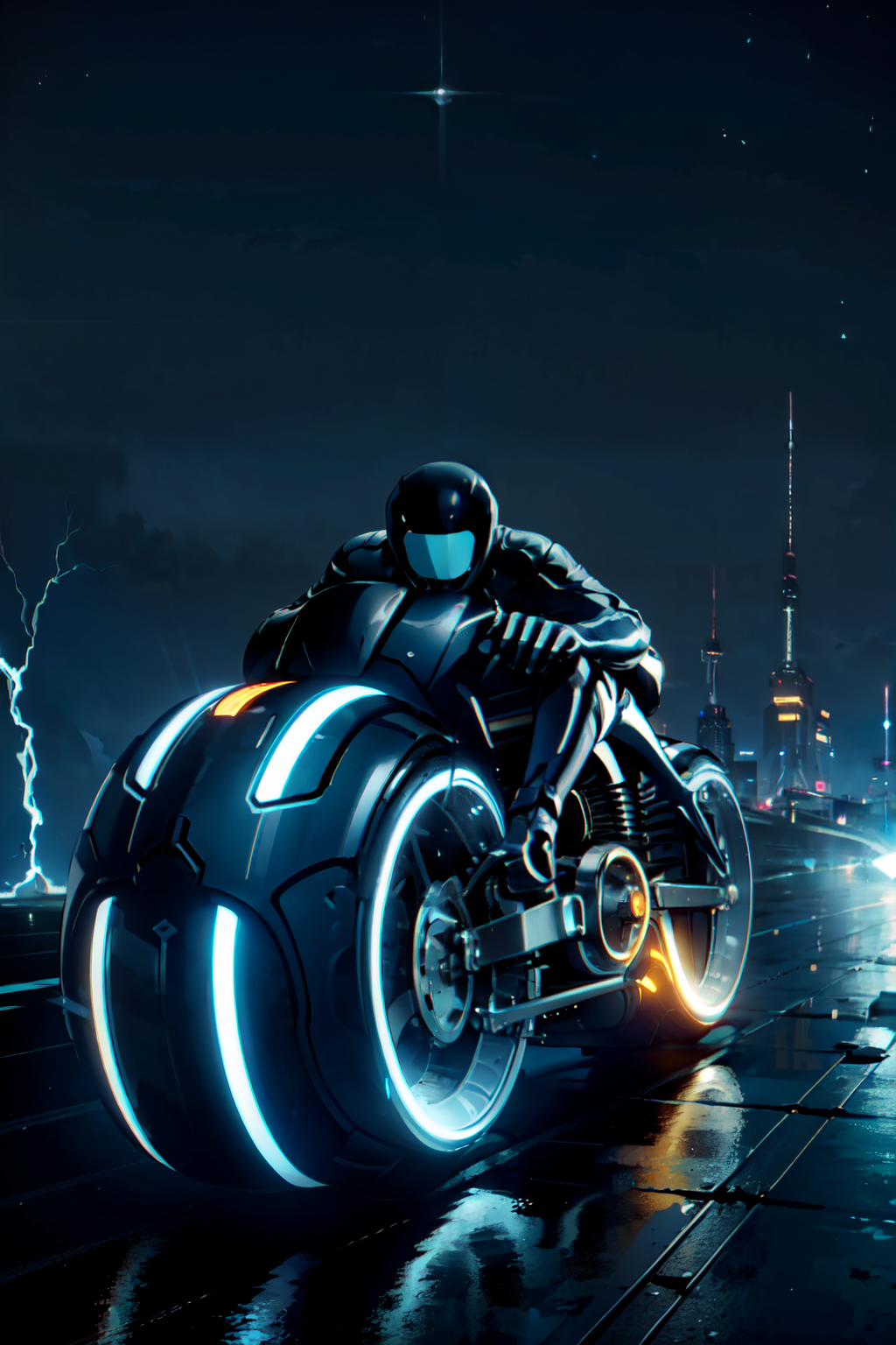 ((masterpiece,best quality)), absurdres,    <lora:CiTron_Legacy:0.8>, citron legacy, (motorcycle:1.2), electricity, blue glow, blue theme, moon, starry sky, space,