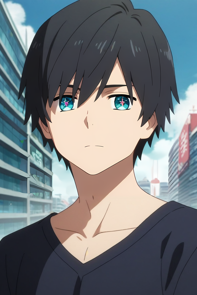 score_9, score_8_up, score_7_up, source_anime, rating_safe, , anime screencap, , , looking at viewer, , 1boy, solo, male focus, <lora:hiro_franxx_pony:0.74>, hiro_franxx, black hair, blue eyes, bangs, , focused, tokyo tower, light, arm support, sparkling eyes, , <lora:sdxl_lightning_8step_lora:1>