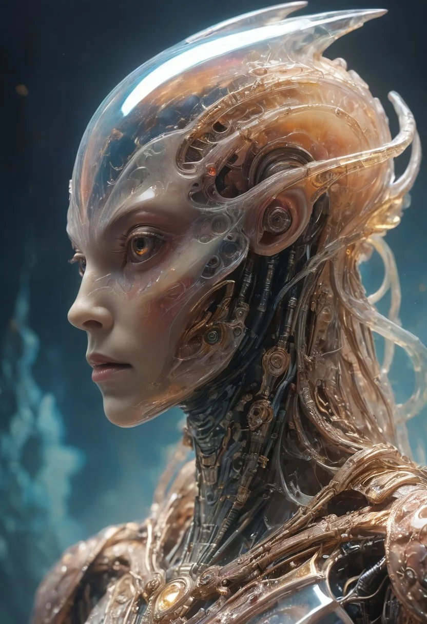 A multicolored translucent artialien, (translucent head:1.6),
hyperdetailed realistic illustration, intricately detailed, highest quality, closeup,
BREAK, stylized photo, ultra level of detail and precision in the art, masterpiece, mixed media, intense mood, detailed shading,
subsurface scattering, light leaks, soft shadows, film grain, Dutch angle, narrow DoF, cinematic composition, mystic haze, dusty atmosphere, close-up, very detailed skin and scares, HDR, RAW photograph, eye catchlights, mystic haze, dusty atmosphere