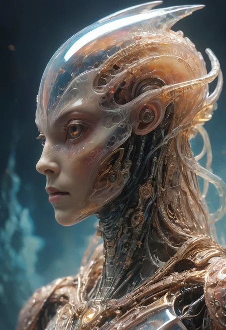 A multicolored translucent artialien, (translucent head:1.6),
hyperdetailed realistic illustration, intricately detailed, highest quality, closeup,
BREAK, stylized photo, ultra level of detail and precision in the art, masterpiece, mixed media, intense mood, detailed shading,
subsurface scattering, light leaks, soft shadows, film grain, Dutch angle, narrow DoF, cinematic composition, mystic haze, dusty atmosphere, close-up, very detailed skin and scares, HDR, RAW photograph, eye catchlights, mystic haze, dusty atmosphere