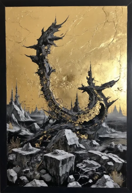 the mirror of life is a reflecting sea of emotions, monochrome and gold, modern fantasy surrealism with intricate textures and complex patterns