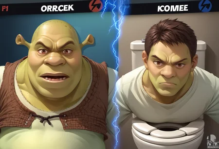 score_9, score_8_up, score_7_up, source_anime, incrsssbuvs, electricity, <lora:SSBUVSScreen_XLPD:0.5>,
BREAK 1boy,  <lora:Shrek_XLPD:0.8> shrek, green skin, bald,
BREAK no humans, toilet,