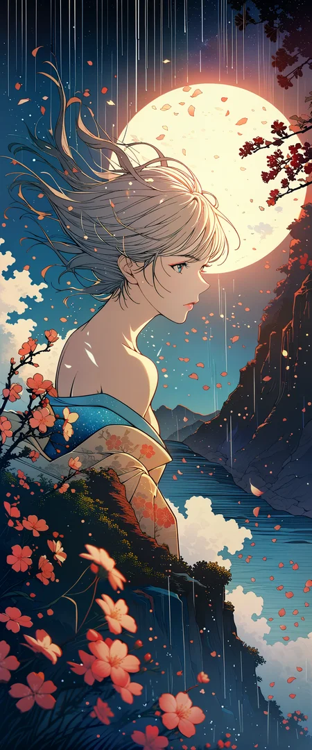 masterpiece, best quality, very aesthetic, absurdres, Professional Fashion concept, Ukiyo-e art styles, woodcuts style, by Kitagawa Utamaro and Yoh Yoshinari, KHsty-XL, <lora:KHsty-XL-v3-AN:0.5>, 
break
1girl, (souryuu asuka langley:1.4), neon genesis evangelion, rebuild of evangelion, aged up, mature, detailed beautiful face, lips, rolling eyes, Japanese beauties, kimono, strapless, off shoulder, bare shoulders, collarbone, looking at viewer, sexy pose, close up, perfect composition, perspective, depth of field, bokeh,
break
dark scenery, storm, wind, rain, mist, ocean, waterfall, cloud, flowers, plum blossoms, floral, birds, cherry petals flying in the air, leaf, plant, tree, moon, moonlight, cliff, wind effects, galaxy, starry sky, nebula, shooting star, milky way, The Beauty of Nature, The Aesthetics of Nature, Zen-tangle,
break
cinematic, highly detailed, extremely detailed, intricate details, fine texture, crisp detail, crisp edges, muted minimal, line art, iridescent, high contrast, shadows, chromatic aberration, 
break
<lora:Sinozick:0.6>, <lora:Midjourney Image Enhancer XL v1:0.6>, <lora:VOGUE_Fashion_Magazine_Cover_Vintage_1960-1975_SDXL:0.5>, <lora:MJ52:0.3>, <lora:Desolation:0.1>,