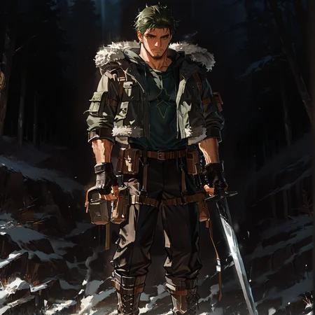 <lora:Sulva__Alchemist_Code-000003:.75> tagatamesulva, sulva_green hair, sulva_brown eyes, 1boy, short hair, solo, male focus, manly, bishounen, muscular male, hoodie, fur trim, shirt, belt, pouch, fingerless gloves, pants, boots
short hair, male focus, muscular male, muscular male, bara, mature, (hairy body, hairy, body hair, glossy skin, bara, mature, facial hair, beard, full beard, sideburn, mustache, stubble), facial hair, bara, mature, body hair, aixiwuganda_(20222192), very awa, masterpiece, best quality, absurdres, newest, perfect quality, detailed background, intricate details,, <lora:slider_Body Type_alpha1.0_rank4_noxattn_last:3><lora:Anime Summer Days 2 Style SDXL_LoRA_Pony Diffusion V6 XL:.6><lora:merged:.7>, DARK, DARK BACKGROUND, LOW-KEY LIGHTING <lora:slider_cfg_scale_boost:.7><lora:Artist6p:.55>, Artist6p, Artist04p,<lora:slider_il_contrast_slider_d1:-.25>,<lora:slider_contract_controller_illus01_v1:.3>, <lora:addon_illustriousXLv01_stabilizer_v1.121:.5>,<lora:Heavenly_Beauty_r1:1>, (heavenlybeauty,)<lora:slider_style_strength_controller_illus01_v1:.25>