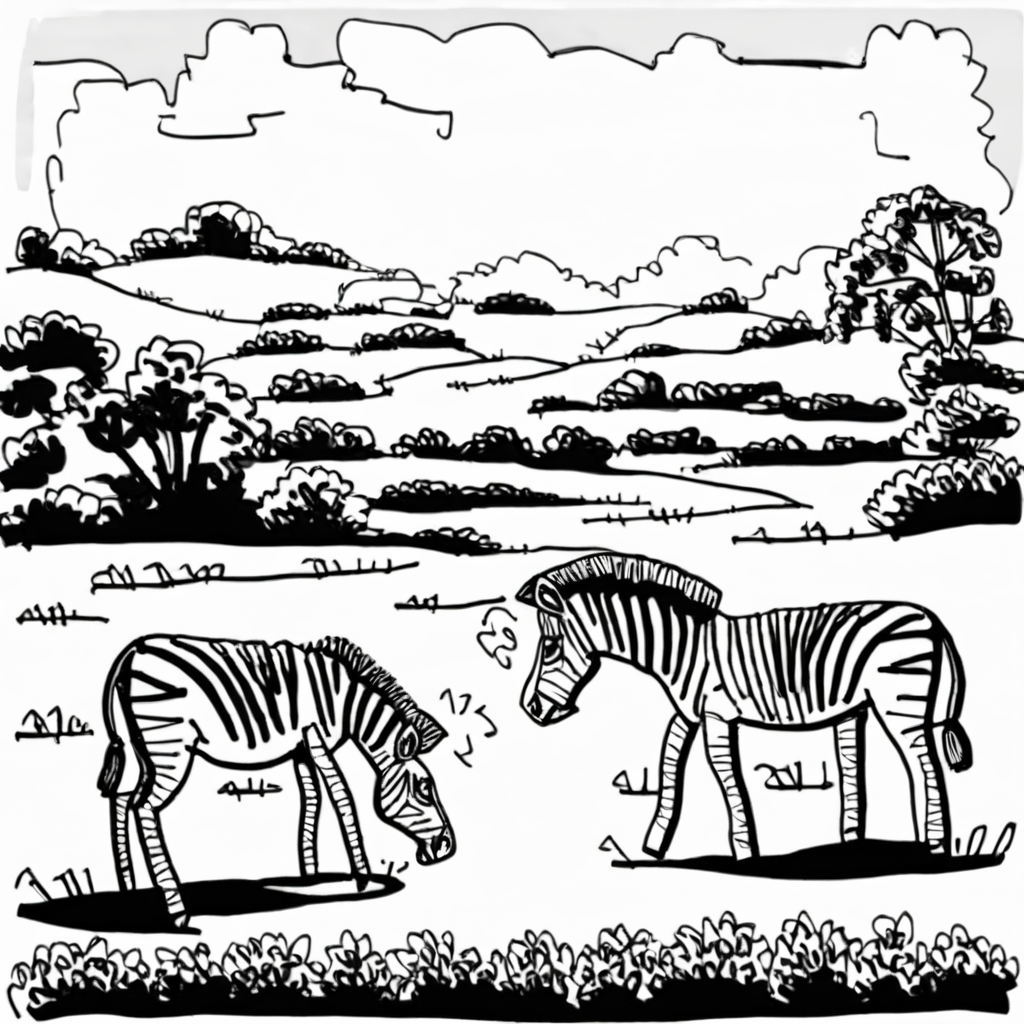 drawix19 zebras in the meadow<lora:drawix19:1>