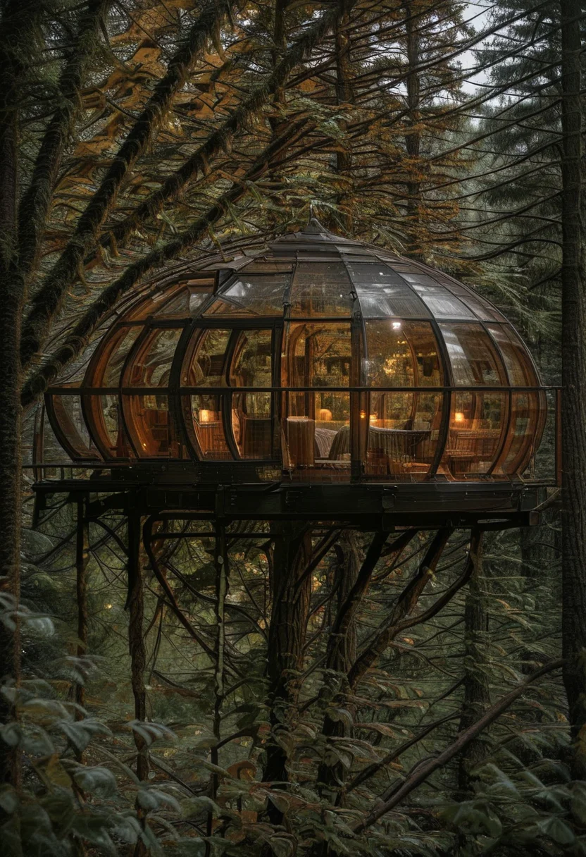 masterpiece, best quality, N4t4rch, blurry, tree, window, depth of field, traditional media, forest, from outside, <lora:NatureArchitecture_IXL:1.0>,