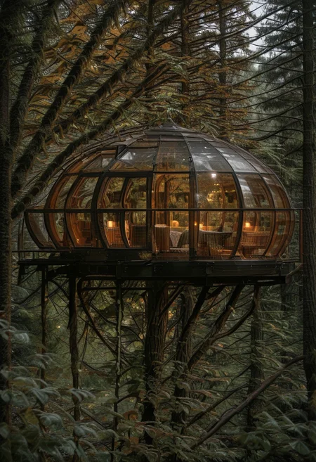 masterpiece, best quality, N4t4rch, blurry, tree, window, depth of field, traditional media, forest, from outside, <lora:NatureArchitecture_IXL:1.0>,