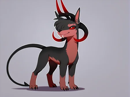 score_9_up, score_8_up, feral female, feral, demon canine, hellhound, Monica \(halbean\), solo, <lora:Monica-000007>, fade out foreground, fade out background, toony, thick outline, by marblesoda, by miles df, <lora:PDXL_artist_tags_v2:0.9>, custom lps, 2d, littlest_pet_shops, ((digital art)), <lora:LPS-000006:0.6>