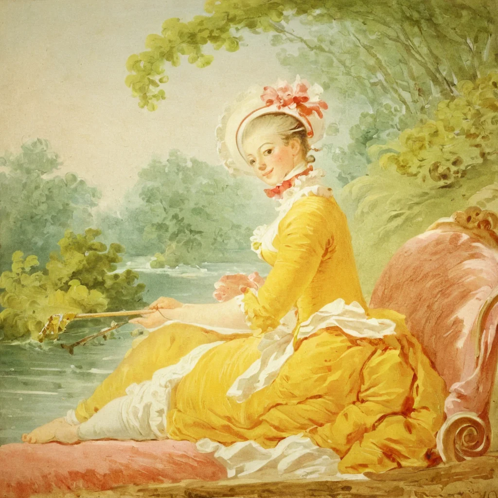 Painting of French rococo woman sitting at the river AH_Fragonard <lora:Roccoco_Paintings_by_Fragonard-000009:1>