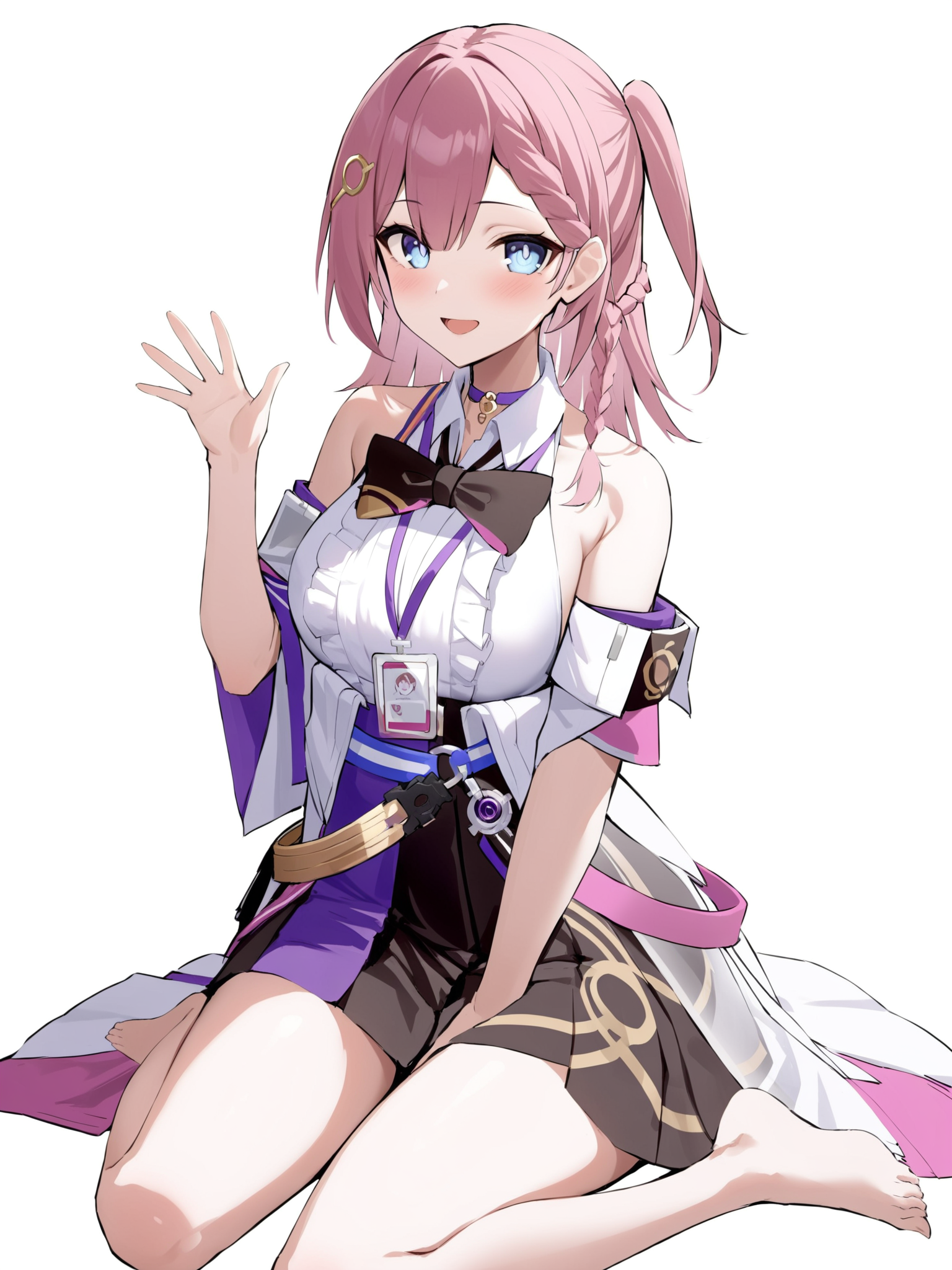 <lora:xl_asta(kohaku_delta)æµè¯åtagå¤å¶:1>,asta is a girl with short pink hair and blue eyes,aisida costume,1girl,solo,virtual youtuber,open mouth,white background,looking at viewer,smile,simple background,frills,hand up,wariza,, masterpiece,best quality,