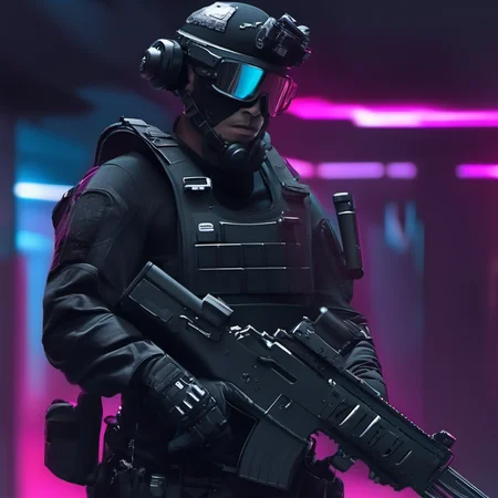 <lora:swat gear_xl:1> a man wearing swat gear, cyberpunk <lora:cyberpunk_xl-000004:1>