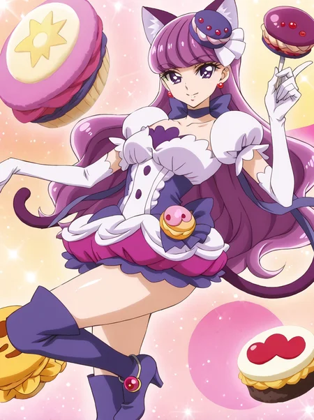 detailed background, shiny skin, posing,
<lora:curemacaron.pony:1>,
curemacaron,
large breasts,