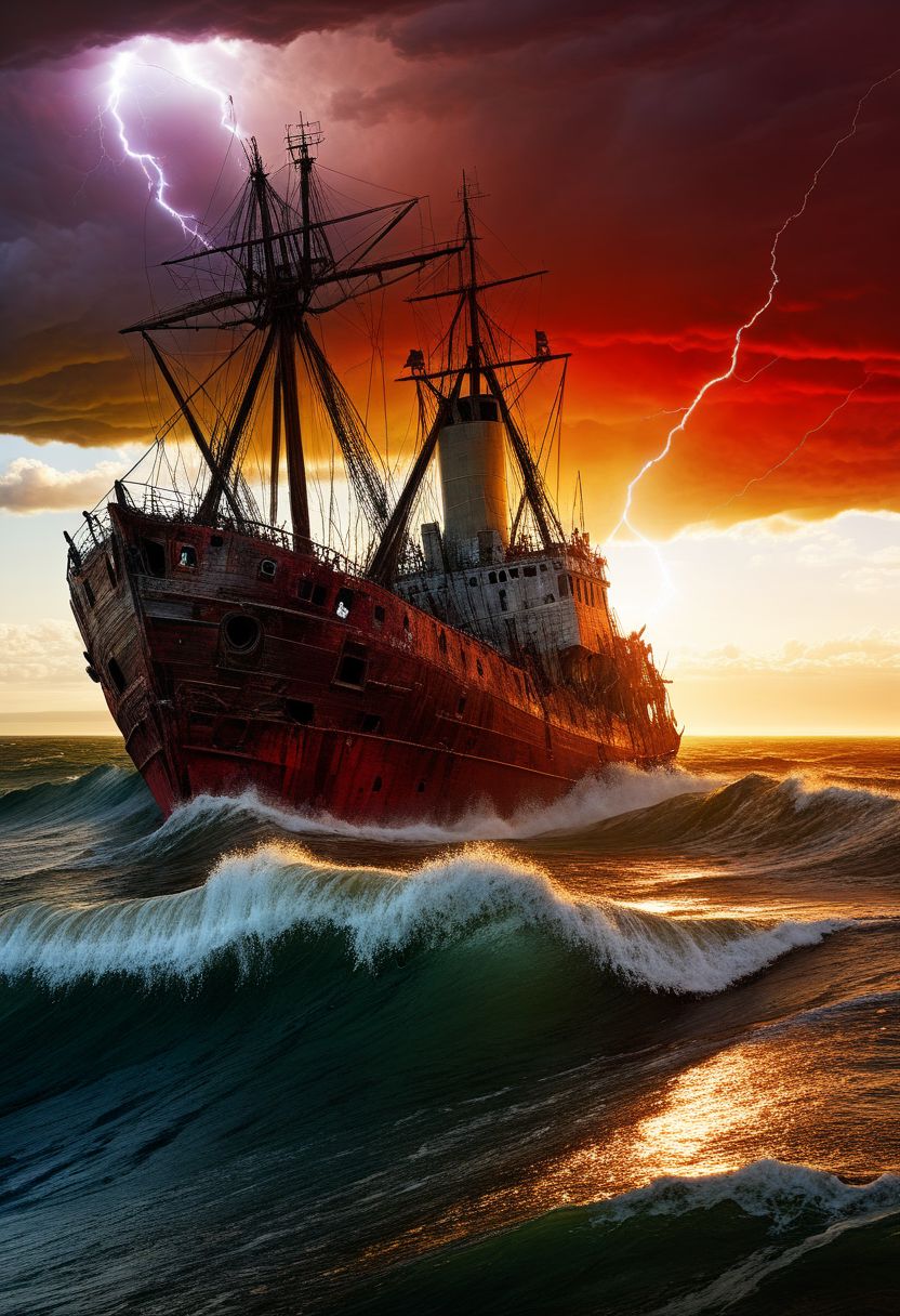Close-up face, a Tornado, empty shipwreck ,lightning and thunder under water, lightning hitting the water illuminating and backlighting, deep red sun on the horizon , by Minjae Lee, Carne Griffiths, Emily Kell, Steve McCurry, Geoffroy Thoorens, Aaron Horkey, Jordan Grimmer, Greg Rutkowski, amazing depth, double exposure, surreal, intricately detailed, bokeh,  perfect balanced, deep fine borders, artistic photorealism , smooth,  great masterwork by Suiras  <lora:add-detail-xl:2>  <lora:Double_Exposure:0.5>