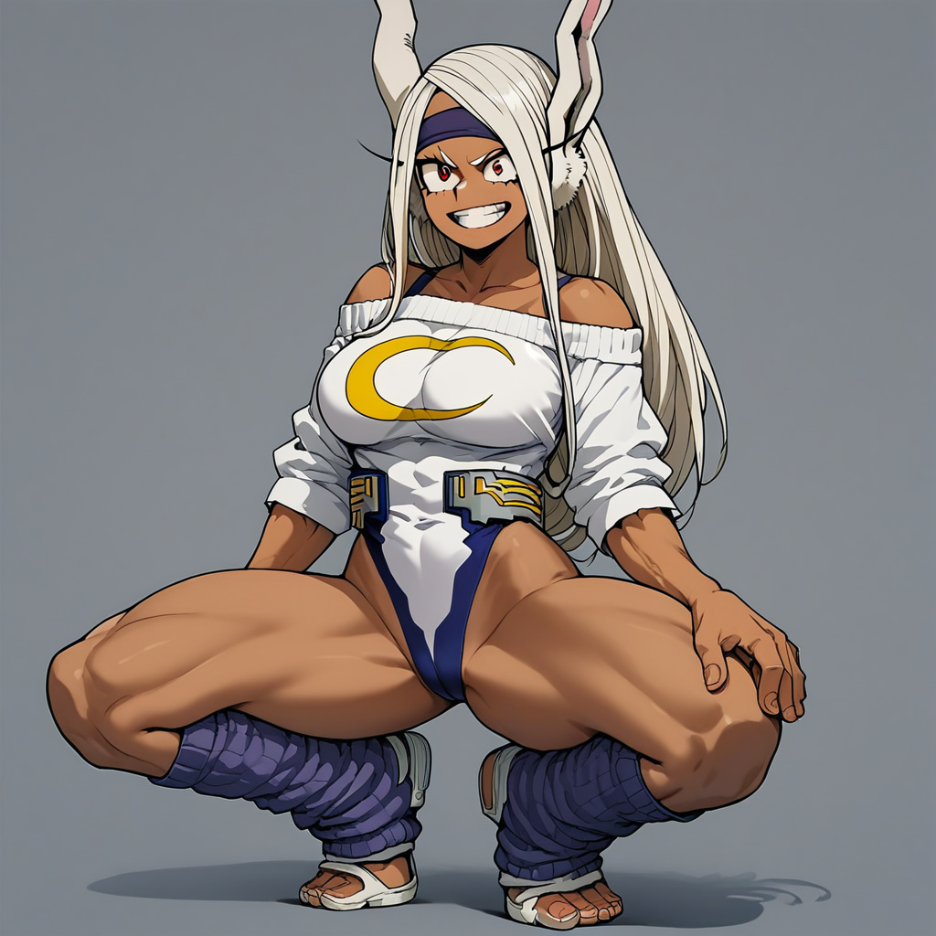 score_9, score_8_up, score_7_up, source_anime, expressive, anime, Artist speedlines, dynamic, 1girl, retro_workoutwear, boku_no_hero_academia, my hero academia, Mirko, BREAK, MILF, large breasts, 25 year old female, Mirko\(my hero academia\), 1woman, dark-skinned_female, red eyes, smirk, sexy, horny, (white hair), white clothes, retro_workoutwear, 1980s_(style), aerobics, headband, off_shoulder, highleg_leotard, leg_warmers, thong_leotard, cropped_sweater, leg_warmers, sneakers, studio,