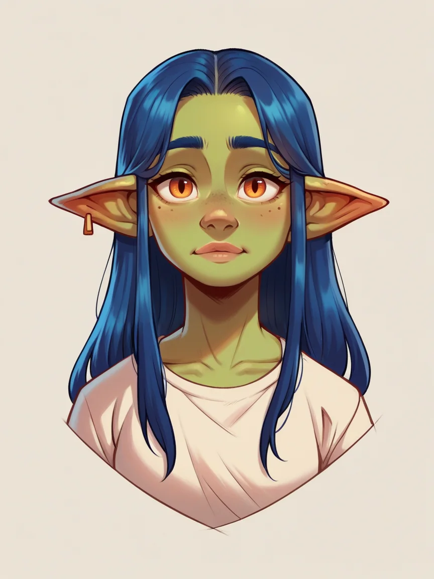 score_9, score_8_up, score_7_up, score_6_up, score_5_up, score_4_up, <lora:r0bbr0wnXLP:0.7> r0bbr0wn, 1girl, portrait, goblin, blue hair, long hair