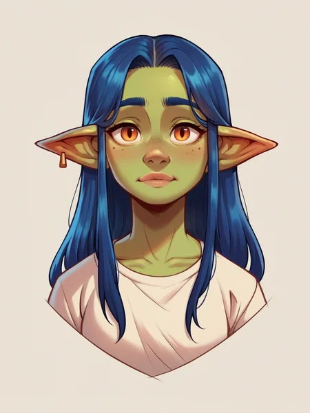score_9, score_8_up, score_7_up, score_6_up, score_5_up, score_4_up, <lora:r0bbr0wnXLP:0.7> r0bbr0wn, 1girl, portrait, goblin, blue hair, long hair