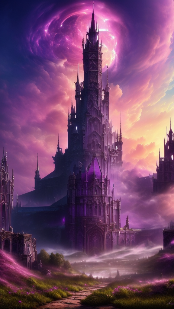 Gothic style, 
neonpunk style, 
ethereal fantasy concept art of  
Masterwork Painting, Magnum Opus, 
 <lora:Wizard_Tower:0.75> witow, castle, cloud, cloudy sky, grass, no humans, scenery, sky, tower, tree, <lora:Fantasy_Mountains:0.75> fanmou, footprints, forest, grass, nature, no humans, outdoors, sky, tree,
  highres, 8k, uhd, High Dynamic Range, tonemapping, crisp details,  intricate details, fine details,
. magnificent, celestial, ethereal, painterly, epic, majestic, magical, fantasy art, cover art, dreamy,
. cyberpunk, vaporwave, neon, vibes, vibrant, stunningly beautiful, crisp, detailed, sleek, ultramodern, magenta highlights, dark purple shadows, high contrast, cinematic, ultra detailed, intricate, professional,
. Dark, mysterious, haunting, dramatic, ornate, detailed