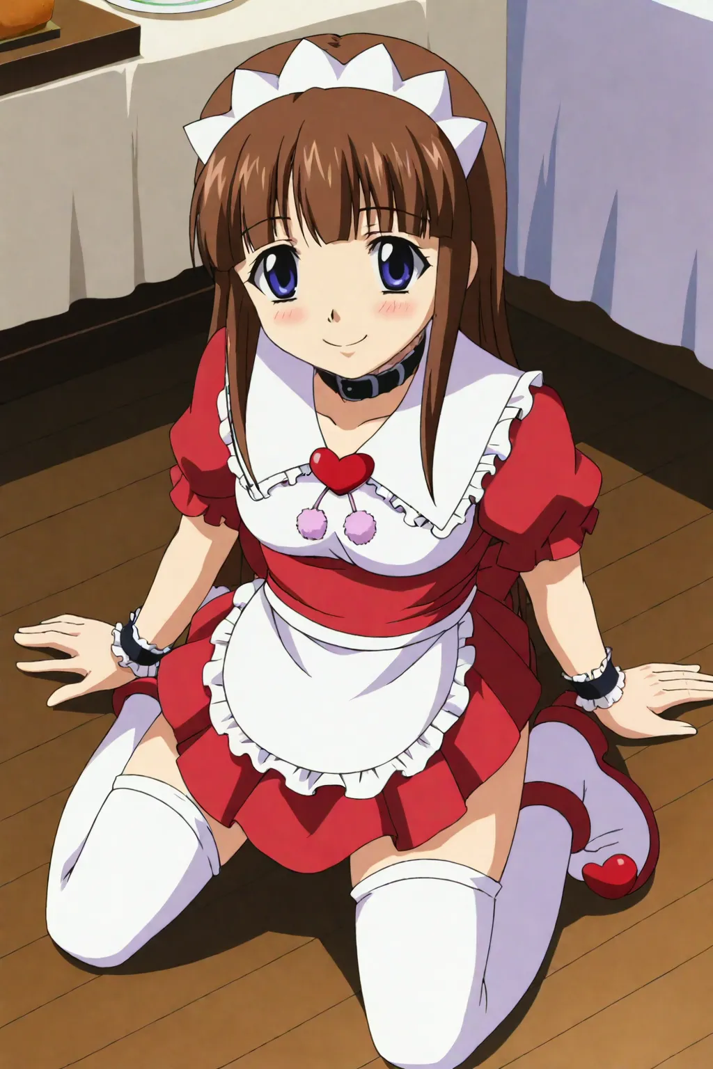 score_9, best, masterpiece, uncensored,
1girl, solo, smile,
KitamoriNako, waitress, pom pom (clothes), frilled cuffs, red sash with back ribbon, frilled sailor collar with hearth brooch, red frilled puffy short sleeves, red pleated miniskirt with white frills, white frilled waist apron, maid headdress, black belt collar with white frills, white with red accents ankle boots with pink heart, frilled white thighhighs,
<lora:FamiresSenshiPuddingKitamoriNakoPannaCotta_V2:0.8>​​​
