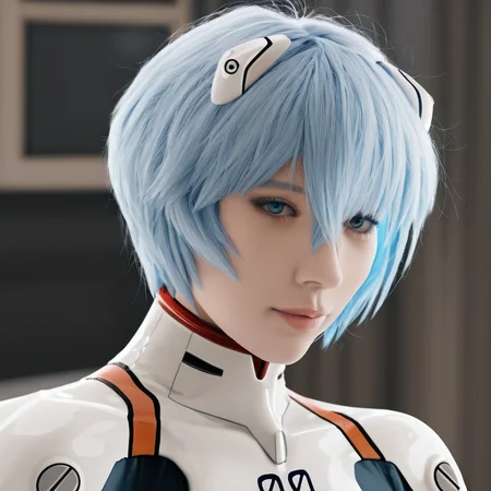 sfw, masterpiece, best quality,absurderes,source_photo,cinematic,realistic,photo,cropped,portrait, plugsuit,white bodysuit,ayanami rei, pale_skin, light blue hair , at a cafe, <lora:Reallustrious_Beta:0.8>