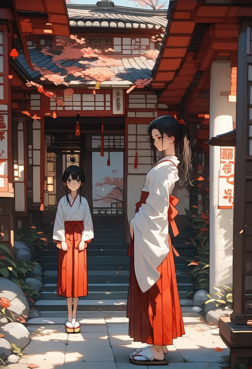 score_9, score_8_up, score_7_up, score_6_up, score_5_up, score_4_up, source_anime, 1girl, solo, 18yo, (slim face:1.5), wide hips, small breasts,.<lora:age_slider_v4:2> <lora:Expressive_H:1><lora:Kenva:0.8><lora:naipf:0.4>
miko, (matured:1.3), japanese clothes, black hair, ponytail, hakama, box, hakama skirt, long skirt, shrine, long hair, red hakama, shide, donation box, rope, 1girl, ponytail, tabi, multiple girls, omikuji, shimenawa,