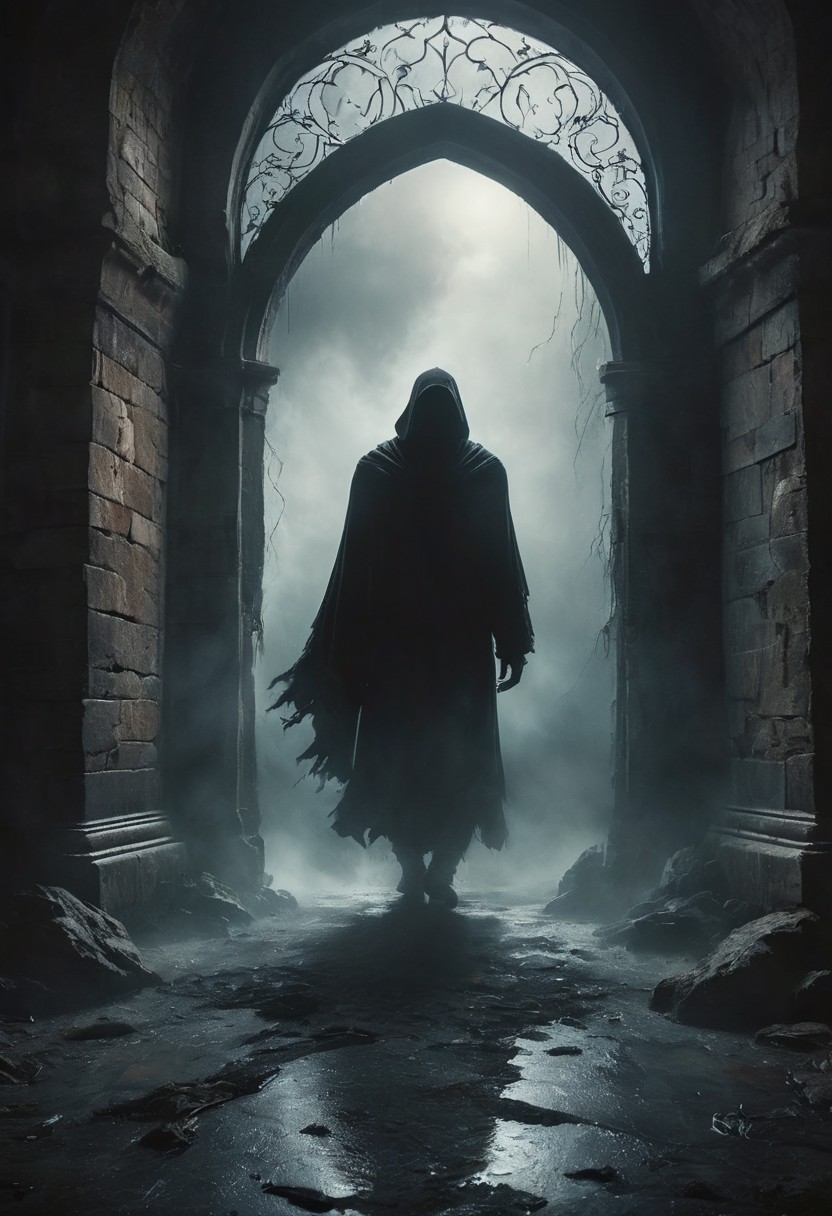 highly detailed and hyper realistic photo, by Alena Aenami , by Archibald Thorburn , by Daniele Afferni , a dementor, levitating ominously. BREAK inside a dimly lit bell tower. vibrant, photo realism, Masterpiece, (8k), (32k), UHD, highest-quality, intricate details, highly detailed, best artist, immaculate micro-details, sharp edges, detailed textures, full body shot, full body cinematic, atmospheric lighting, visually stunning, perfect composition, trending on artstation, in the style of  monochromatic silhouette reflection,  limited dark palette, unusual dark colors, faded colors, atmospheric haze, highly dramatic cinematic lighting, motion blur, film grain,  professional, excellent composition, finest details, maximized details, ultimate detail level, masterpiece, best quality