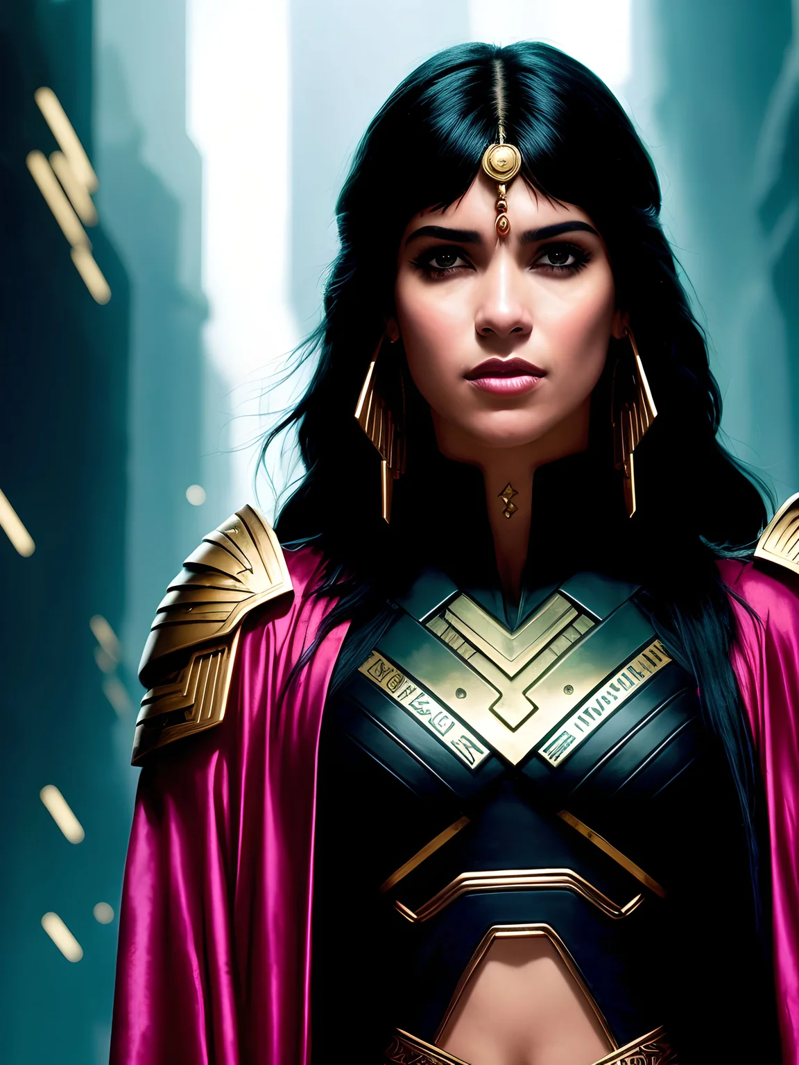 (extremely detailed CG unity 8k wallpaper), full shot body photo closeup portrait of a sexy beautiful female android in a scifi world, (backlighting), wearing intricate red robe, realistic, masterpiece, highest quality, ((sexy)), lens flare, ((light sparkles)), unreal engine, digital painting, Style-BladeRunner2049-8v, Style-Hamunaptra, HyperStylizeV6, trending on ArtStation, trending on CGSociety, Intricate, High Detail, dramatic, realism, beautiful and detailed lighting, shadows