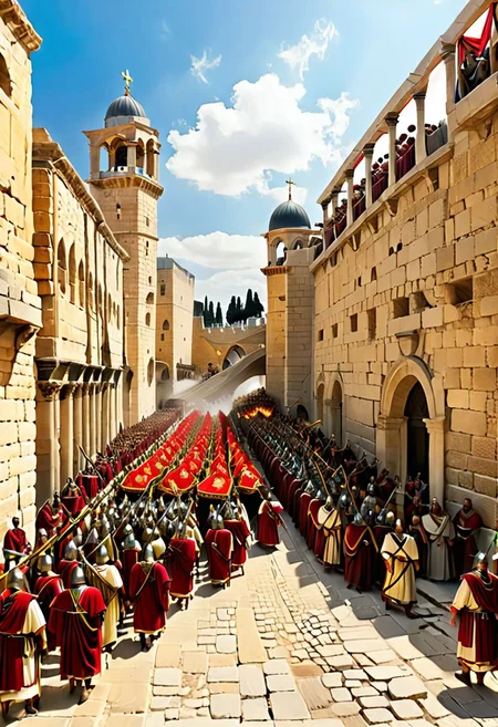 Triumphant procession of the legions of the Roman Empire through Jerusalem