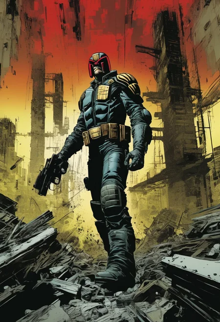 score_9, source_comic, (Part 1 above, Part 2 below) BOOK OF THE SIMON BISLEY, art station, BANDE DESSINÉE story transcription, full color. (Judge Dredd),vector
