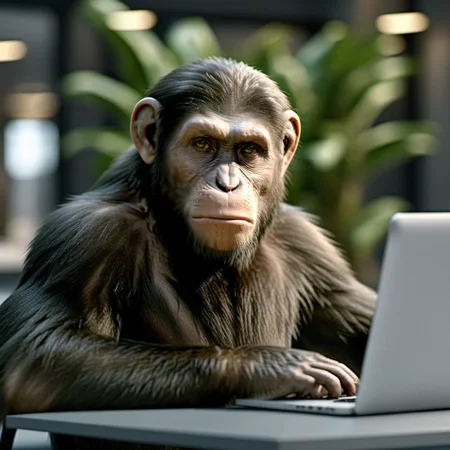Caesar1024, a monkey, facing the viewer, in a +++suit, office, working on a laptop, stockphoto,highly detailed , photography, ultra sharp, film, bokeh, professional, 4k, highly detailed <lora:add-detail-xl:1.5> <lora:Caesar1024-000560:0.6>