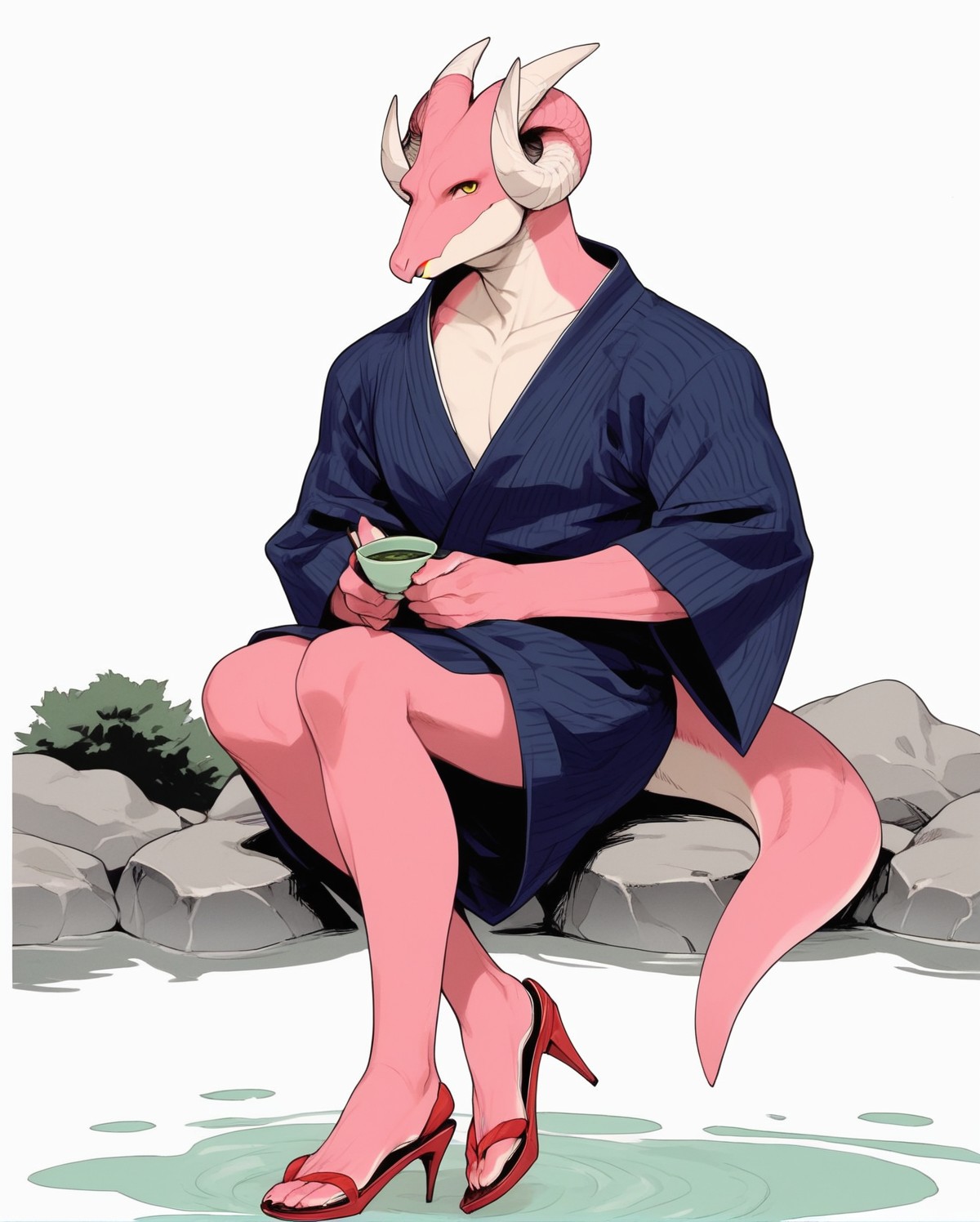 score_9, score_8_up, score_7_up, score_6_up, score_5_up, score_4_up,
(Masterpiece), (Best Quality), (Hi Res),
source_furry,
<1boy:1.5>,
<solo:1.5>,
<pink skin:1.5>,
<pink body:1.5>,
vincent_falnail, falchan, greyscale, 1boy, male focus, solo, yellow eyes, horns, furry male, furry, simple background, white background,
lipstick,makeup,ribbon,nostrils,dragon,
legs,sexy legs,muscular legs,heels,red heels,
<full body:1.5>,
<body focus:1.5>,
<simple background:1.5>,
<white  background:1.5>,
<lora:Vincent_Falnail:1> vincent_falnail,
 <lora:90s4n1m3XLP:1> 90s4n1m3, kimono,
colored kimono,
Yukata ,
japanese,
green tea,
onsen