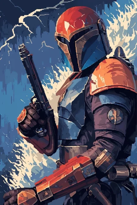 (7-MandalorianArmour holding gun), micro photography, portrait, detailed helmet, thunderstorm, lightning all around, huge waves
accurate armour, detailed gun
pixel art
<lora:d3p1x3lXLP:1> <lora:Mandalorian Armour PONY:1>