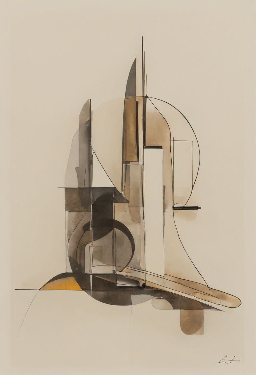 (abstract building painting, brutalist architecture, BROWN AND DARK GREY color palette, curve, circle, ellipse, core), AK, abstract, deconstruction, geometry, geometric composition,paint painting,harmonious colors, black frame,rectangle, tilt, flat painting, framex, horizontal, Constructivism, Fauvism,