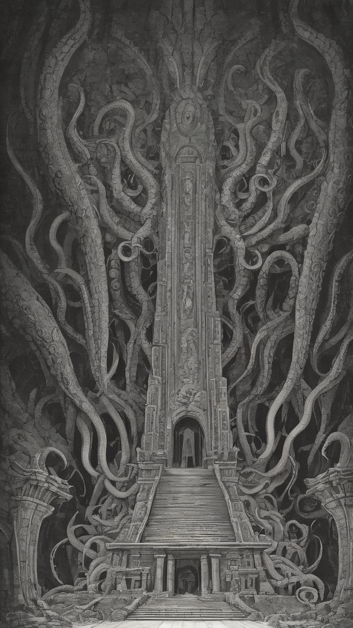 <lora:DarknessAI:1.2> an ancient temple filled with tentacles reaching from the dark DarknessAI