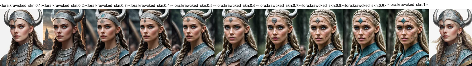 portrait of the beautiful viking goddess, hyperdetailed masterpiece, wonderful, whimsical, krawcked_skn <lora:krawcked_skn:0.1>