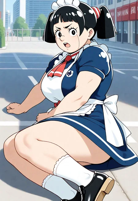 <lora:Hyper-SDXL-8steps-lora:1><lora:Fixhands_anime_bdsqlsz_V1:1> zPDXL2, score_9, score_8_up, score_7_up, source_anime, intricate details, perfect anatomy BREAK
1girl, muscular female, mar-roboco, black eyes, bowl cut, mar-roboco outfit,
black hair, short twintails, maid headdress, red neckerchief, maid, maid apron, white socks, black shoes,
from side, lying, Disgusted, A wrinkled nose, raised upper lip, and a slightly open mouth.,
outdoors, city, tokyo, japan,
<lora:mar-roboco-dx_XL(pony)v10:1>