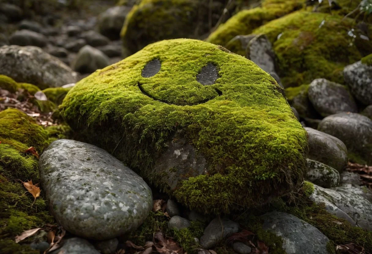CINEMATIC SHOT,professional photo by Caravaggio of wild nature,Sachalin,autumn, (stone with smug emoji face covered in moss:1.8), blurred background,
rule of thirds,view from surface,(by Christopher Nolan:1.4),F11,(DOF, Cinematic Color grading, intricate, hyper realistic, detailed, flickr, cinematic lighting),<lora:Wild_nature_XL:1>,<lora:add-detail-xl:1>,