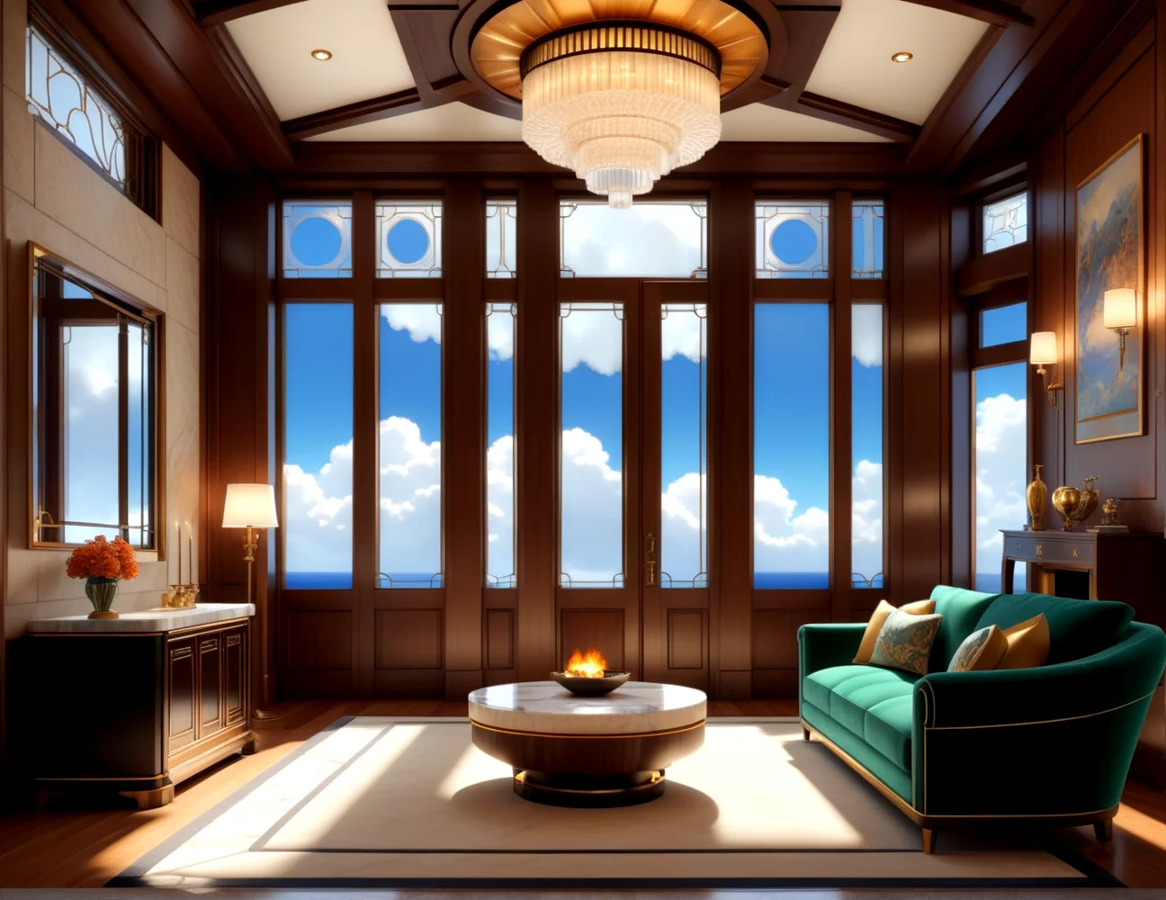 score_9, score_8_up, score_7_up,
<lora:Art_Deco_Interior_(Architecture)_(SDXL)_(AD):1> art deco, interior, architecture, interior design, marble, limestone, intricately designed (windows, doors, metals doors, ceiling, lamp, lighting, chandelier, metal wall panels, wood wall panels, ceiling panels, ), penthouse, living room, dining room, bathroom, office, bedroom, large window, fireplace, paneled ceiling, luxury,
8K, In'ei, chiaroscuro, rim lighting, perfect depth of field shot, ray tracing, 8K CGI render, beautiful, subsurface scattering, detailed fluffy anime clouds, photographic realism, soft lighting, soft shading, art by Thomas Kinkade,
BREAK zPDXL, zPDXLxxx, <lora:wowifierXL:0.2> art by mooncryptowow <lora:sdxl_lightning_8step_lora:0.4> <lora:detailed_notrigger:0.5>
