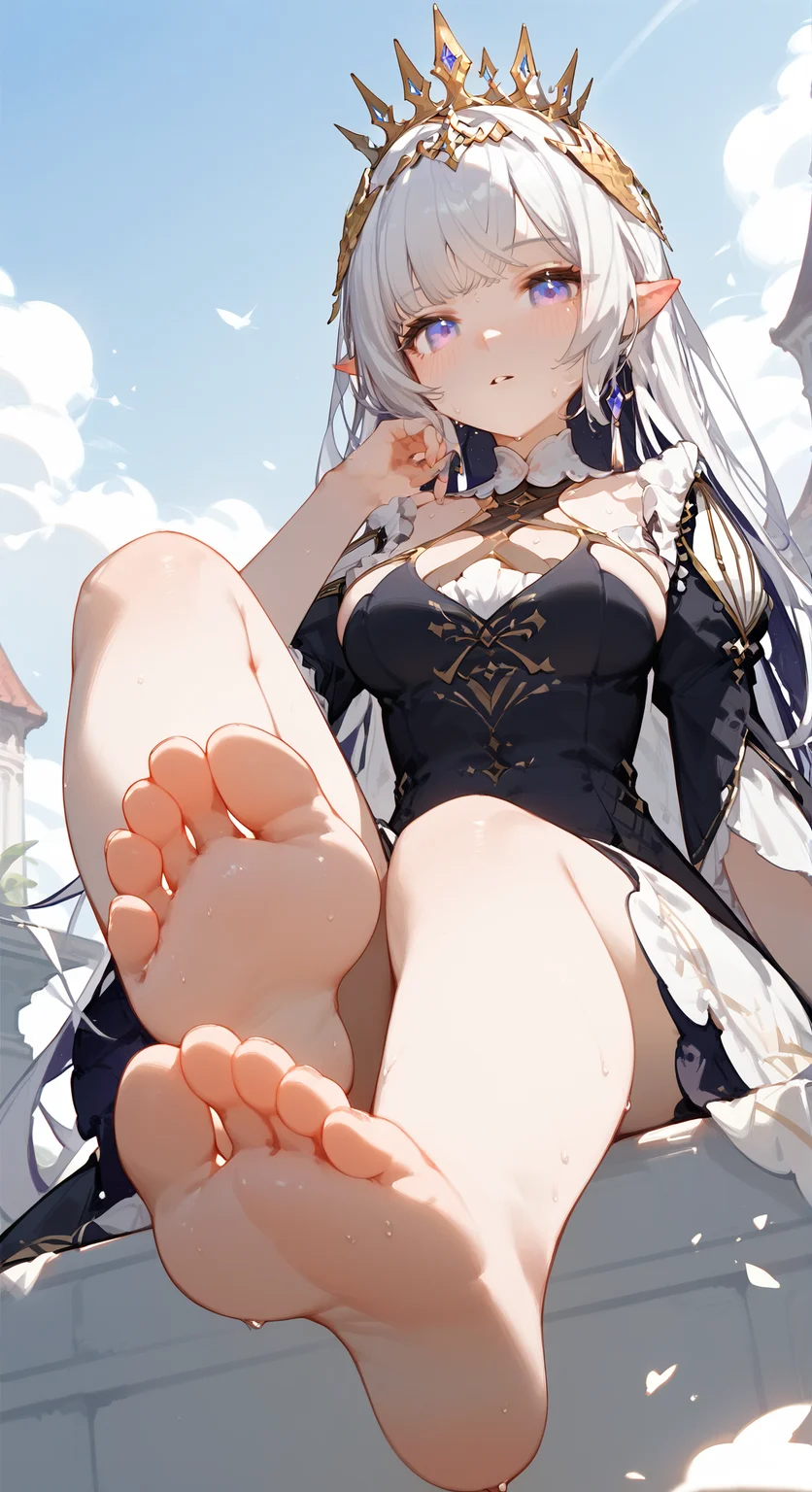 score_9, score_8_up, score_7_up,
<lora:rhea_pony:0.9>, 1girl, rhea_princess, crown, long hair, dress,
feet, soles, barefoot, breasts, solo, toes, foot focus, looking at viewer, sitting, sweat, parted lips, outdoors, sky, bangs, day, blush, foreshortening, sun