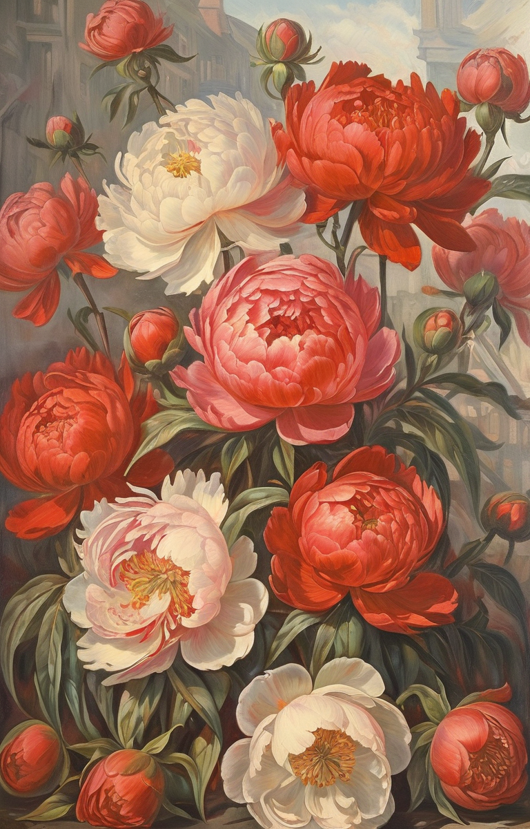 masterpiece,best quality,<lora:tbh262-sdxl:0.9>,illustration, style of soviet decaying peonies