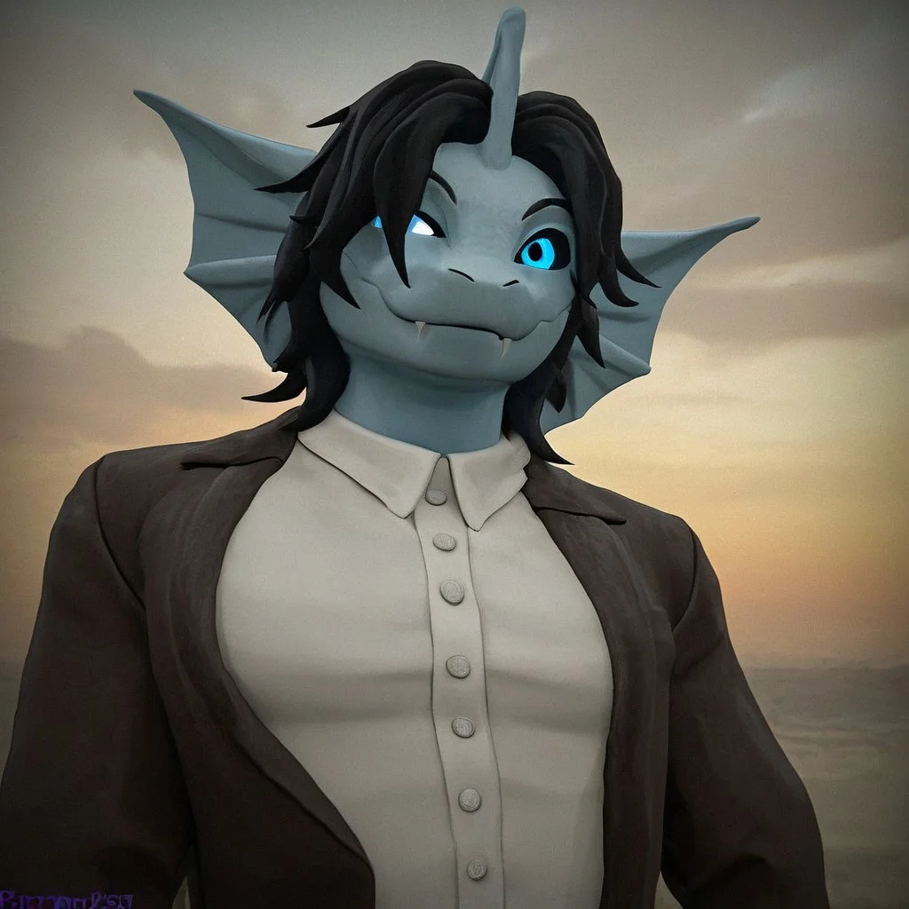 Sebastian_solace, Pressure[RB], Sebastian[Pressure], three eyes, 3eyes, blue sclera, colored sclera, angler light, angler like, mercreature, mermaid like, merman, black hair, colored sclera, blue sclera, {pupilless:1.8), messy hair, short messy hair, short black hair, blue skin, long tail, naga like, naga creature, sea creature, deep sea creature, extra limb under right arm, extra eye over right eye, extra eye, naga, serpentine, legless, (Male anthro naga:1.5).
Solo, alone, by himself, 1boy, male.
dark brown jacket, jacket, white undershirt, undershirt, white cravat, cravat,
athletic, athletic body, muscles. (athletic body), (blue body:1.1),
HD, digital painting, digital art, masterpiece.
Headshot, head focus, close to face, closeup, bustshot.
Happy emotion, happy. 
Outside, battlefield, ww1. (outside:1.1) 
HD, digital painting, digital art, masterpiece ((headshot)), digital drawing (artwork), digital media (artwork), hi res.  negative_hand. 3D Rendering, 3D style, 3d models, Realistic three-dimensional