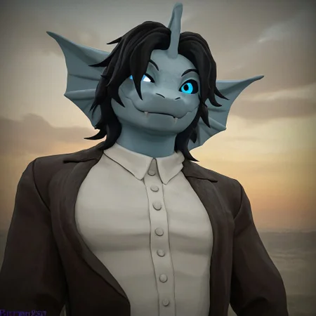 Sebastian_solace, Pressure[RB], Sebastian[Pressure], three eyes, 3eyes, blue sclera, colored sclera, angler light, angler like, mercreature, mermaid like, merman, black hair, colored sclera, blue sclera, {pupilless:1.8), messy hair, short messy hair, short black hair, blue skin, long tail, naga like, naga creature, sea creature, deep sea creature, extra limb under right arm, extra eye over right eye, extra eye, naga, serpentine, legless, (Male anthro naga:1.5).
Solo, alone, by himself, 1boy, male.
dark brown jacket, jacket, white undershirt, undershirt, white cravat, cravat,
athletic, athletic body, muscles. (athletic body), (blue body:1.1),
HD, digital painting, digital art, masterpiece.
Headshot, head focus, close to face, closeup, bustshot.
Happy emotion, happy. 
Outside, battlefield, ww1. (outside:1.1) 
HD, digital painting, digital art, masterpiece ((headshot)), digital drawing (artwork), digital media (artwork), hi res.  negative_hand. 3D Rendering, 3D style, 3d models, Realistic three-dimensional