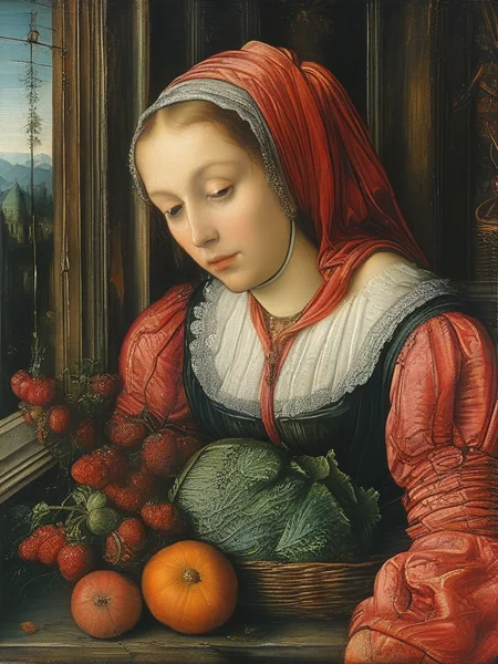 masterpiece,best quality,oil painting ,still life,<lora:tbh107-sdxl-dim64:1>,style of Albrecht Altdorfer