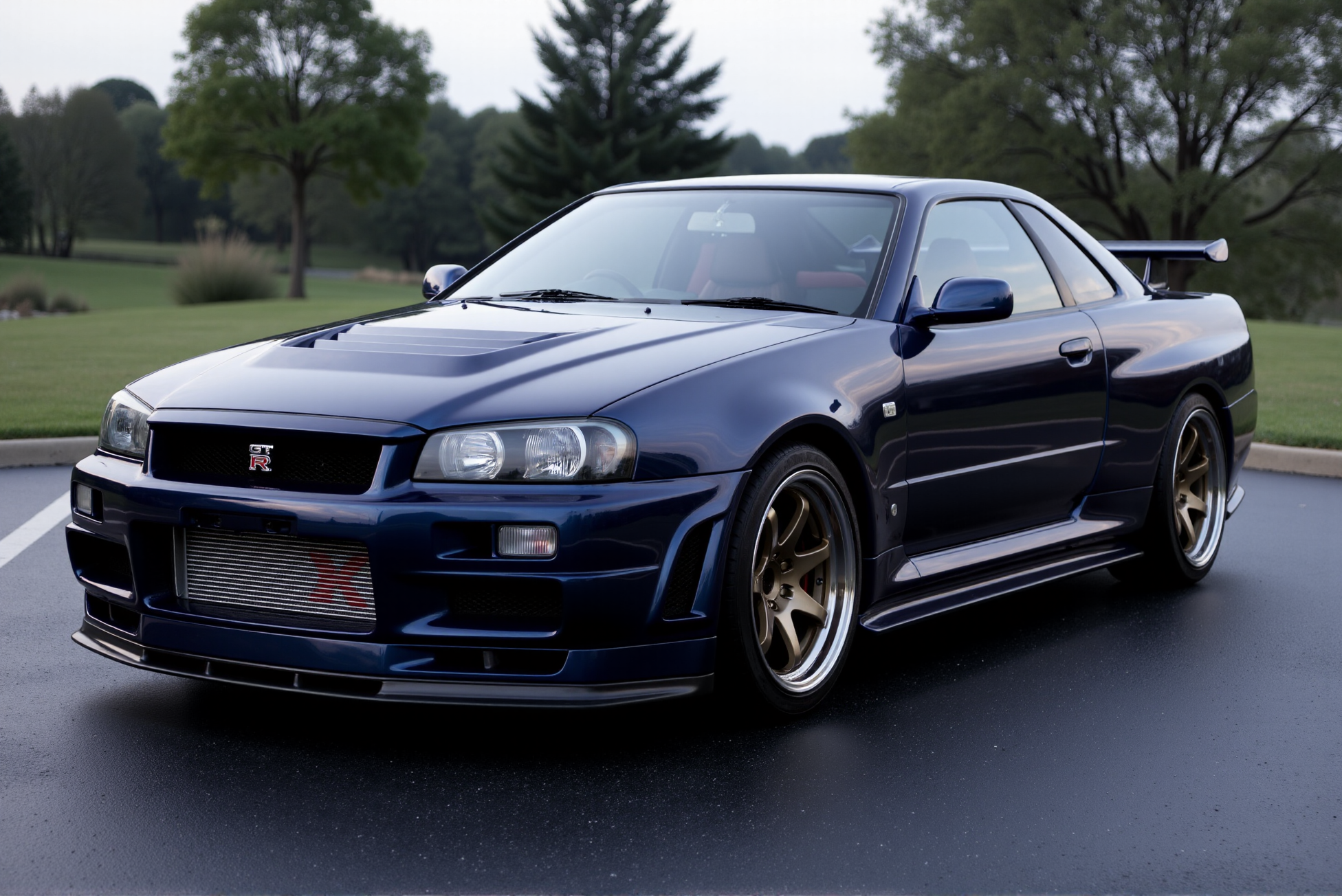 <lora:Nissan_Skyline_GT-R_R34:0.8> Nissan Skyline GT-R R34 from '90.
Ultra-detailed. (Extremely shiny and reflective high gloss finish with bright glints:1.2).