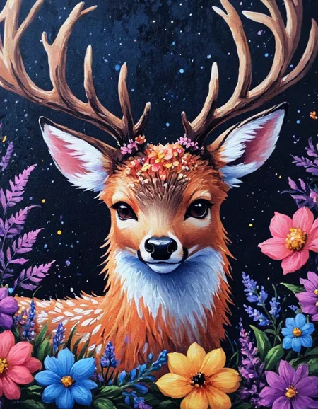 novuschroma49 style deer fox with flowers <lora:novuschroma49 style_2:1>