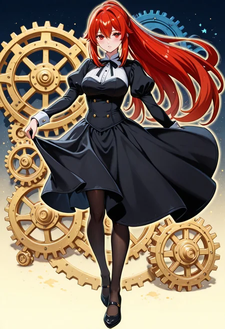 A red-haired woman with a body of gears