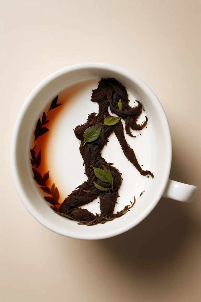 tea leaves forming the shape of a woman on the bottom of an empty tea cup <lora:Tea_Leaf_Reading_Style:1>