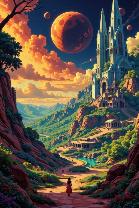 a futuristic society beautiful  landscape, day, woman, very intricate, very detailed, sharp, bright, colorful, <lora:Hand v2:0.5> <lora:Anti-Blur:1><lora:Insane Detail Slider:0.25>  <lora:flux.1_lora_flyway_Epic-detail_v2:0.3> <lora:fluxenhancer:0.25> <lora:Anime_style:0.6> anime style